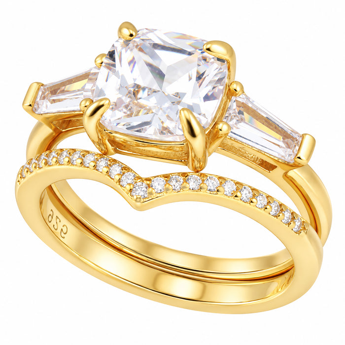 LaRaso & Co 1 CT Round Cut White CZ 14K Gold Plated Silver Wedding Engagement Ring Set