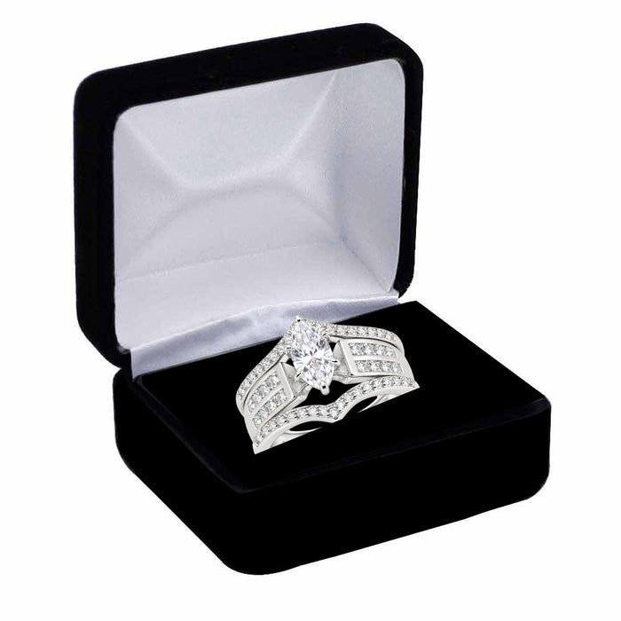 LaRaso & Co Sterling Silver CZ Trio Wedding Ring Set, .75 Ct Marquise Bridal Set