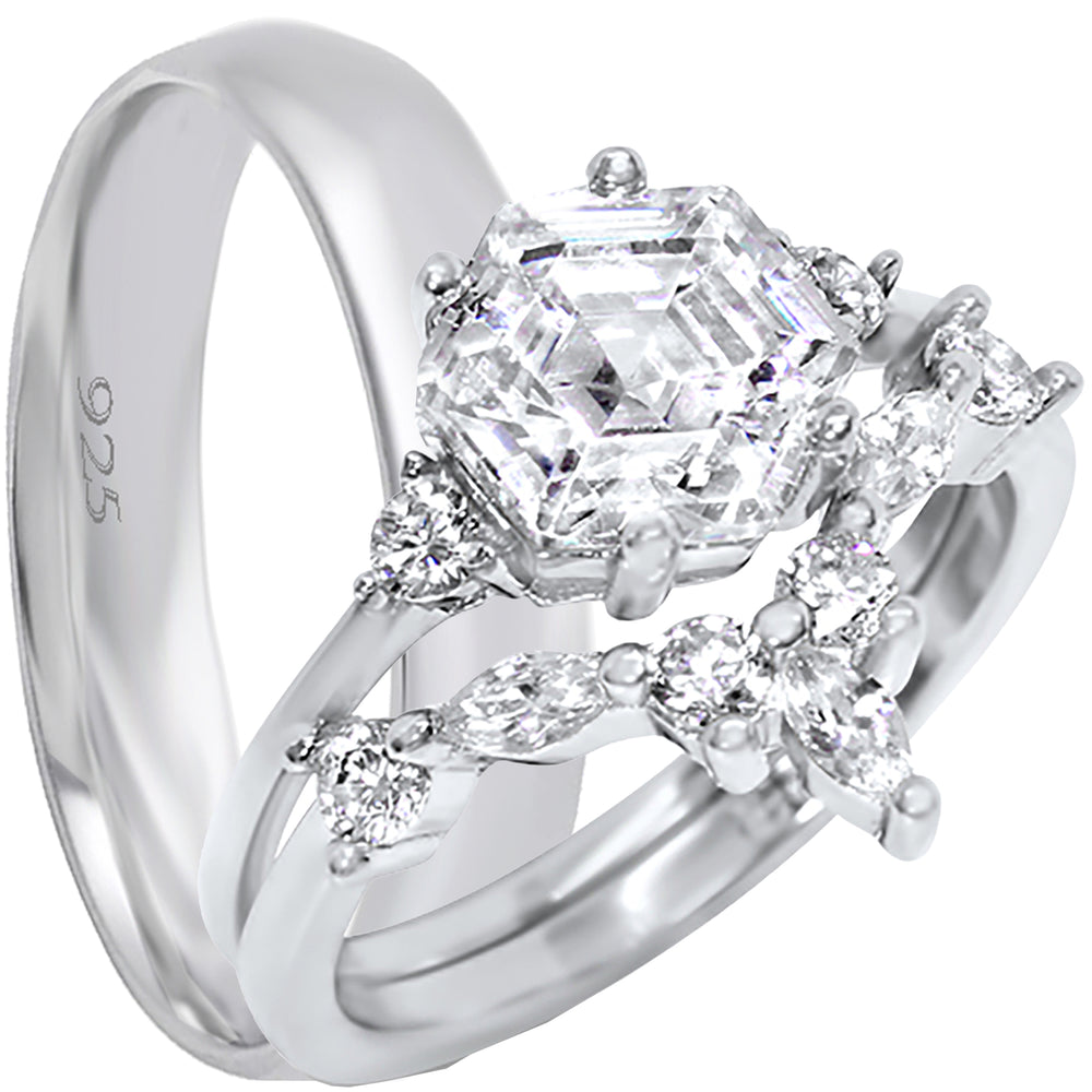 His and Her Art Deco Wedding Engagement Ring Set
