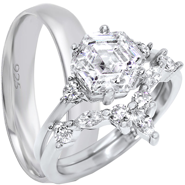 His and Her Art Deco Wedding Engagement Ring Set
