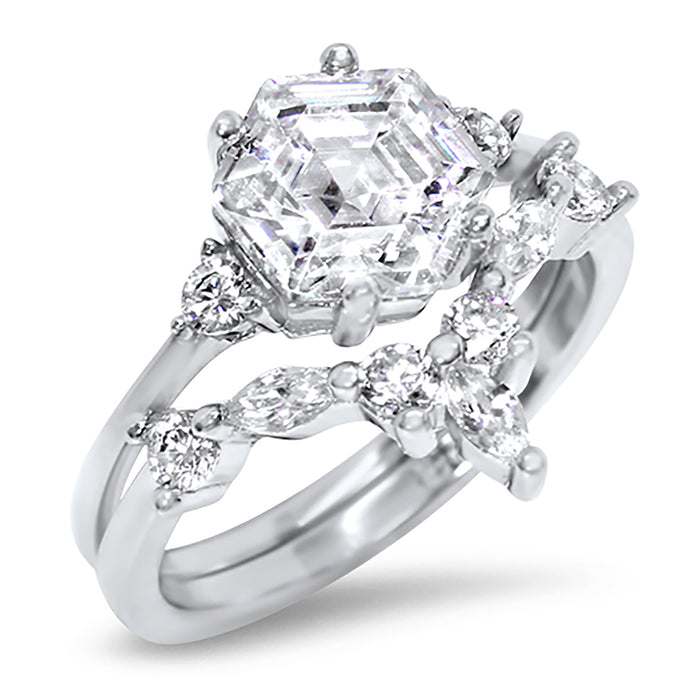 His and Her Art Deco Wedding Engagement Ring Set
