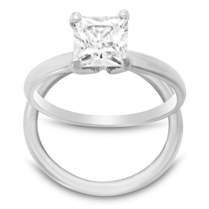 Princess Cut CZ Sterling Silver Wedding Engagement Ring Set for Women