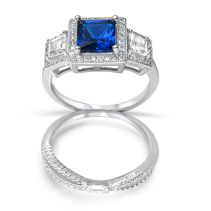 His Her Simulated Blue Sapphire Sterling Silver Wedding Ring Set