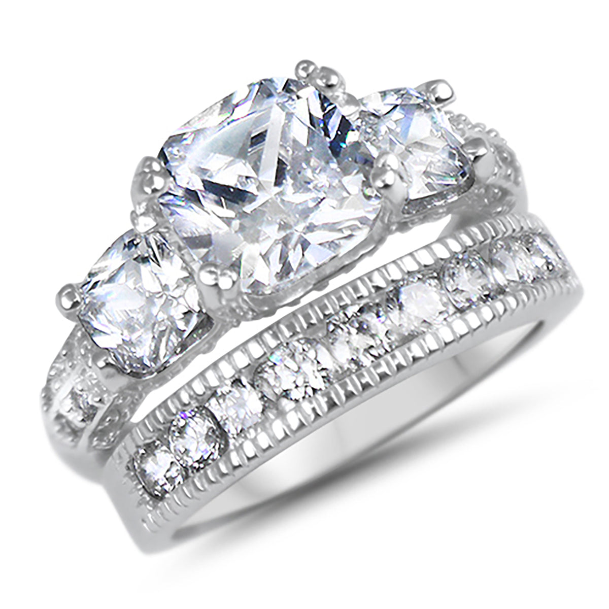 Alternate view of vintage Style CZ Silver Wedding and Engagement Ring Set