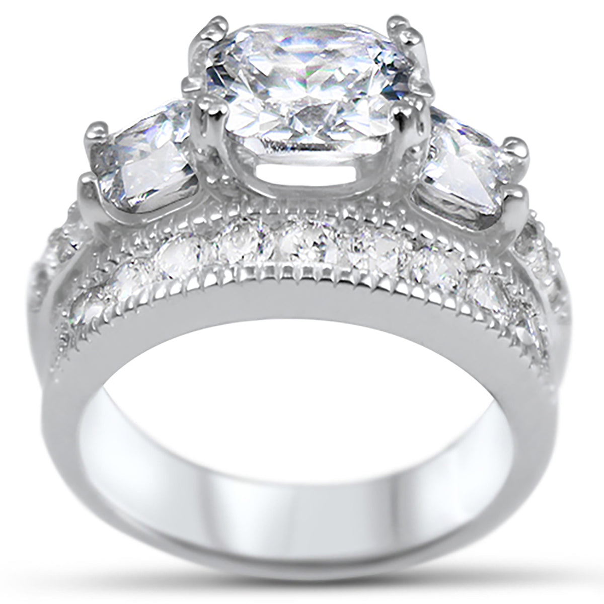 Alternate view of vintage Style CZ Silver Wedding and Engagement Ring Set