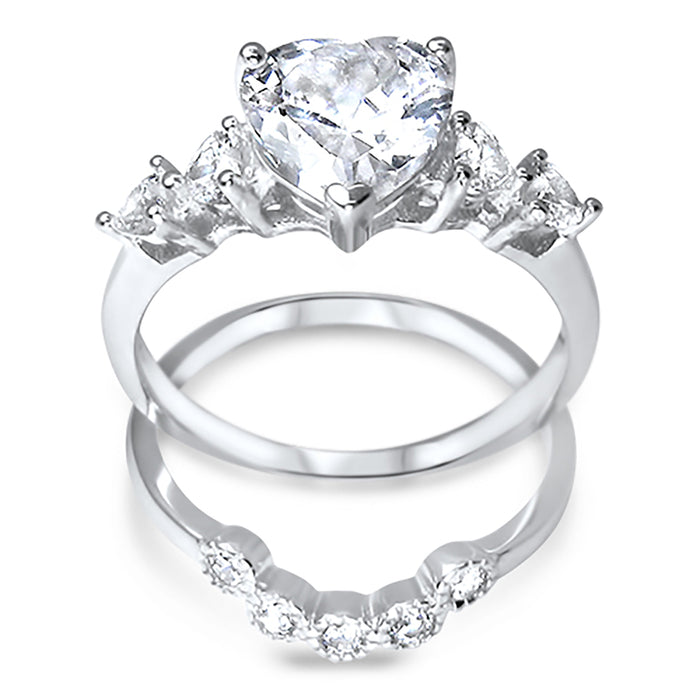 Vintage Heart Cut CZ Wedding Engagement Ring Set for Women