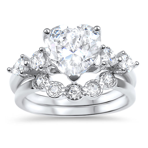 Vintage Heart Cut CZ Wedding Engagement Ring Set for Women