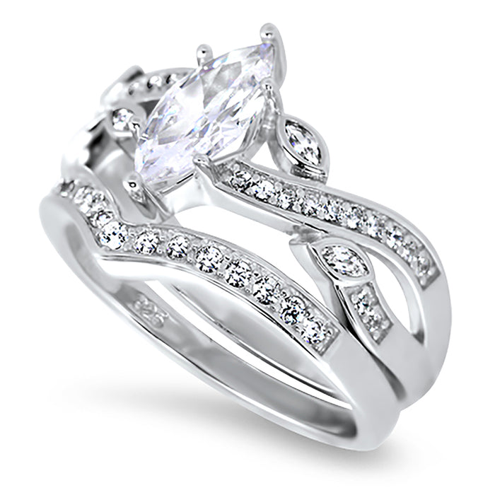 Marquise Cut Sterling Silver Vintage CZ Wedding Engagement Ring Set for Women