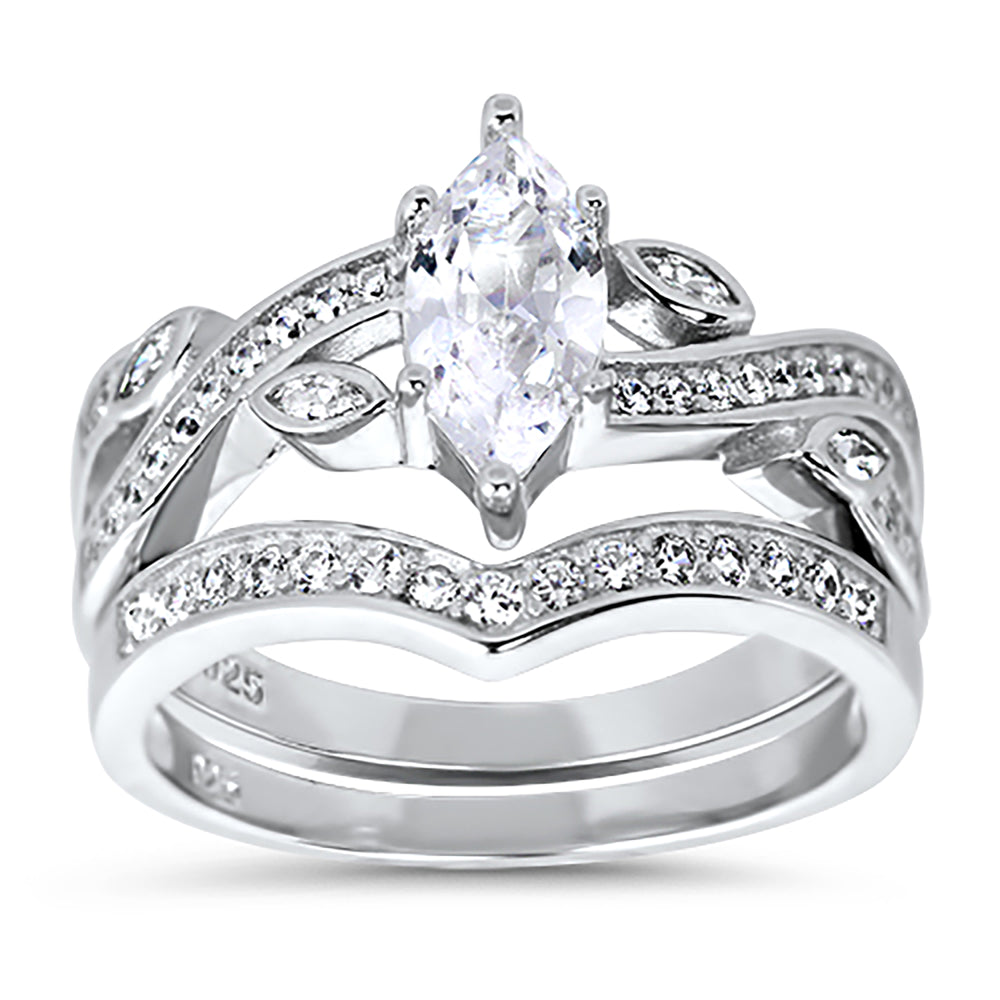 Marquise Cut Sterling Silver Vintage CZ Wedding Engagement Ring Set for Women