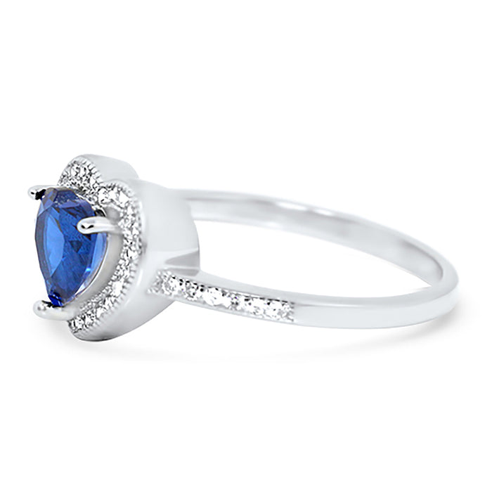 1 Carat Blue Simulated Sapphire September Birthstone Engagement Promise Ring for Women Size 10