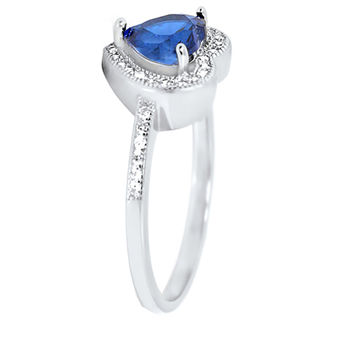 1 Carat Blue Simulated Sapphire September Birthstone Engagement Promise Ring for Women Size 10