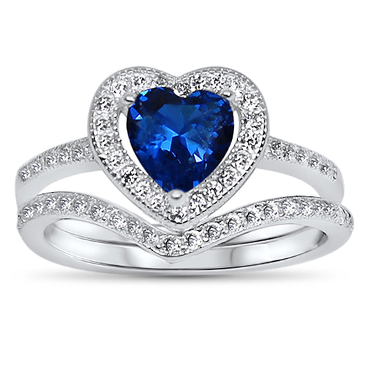 Front view of the women's cz bridal ring set, showing the engagement ring and matching wedding band on white.