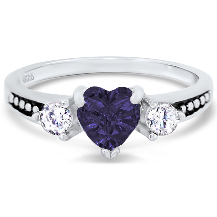 1 Carat Heart Cut Purple Amethyst CZ Wedding Engagement Ring Set for Women