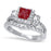 His and Hers TRIO Wedding Ring Set Simulated Ruby Bridal Rings Him Her