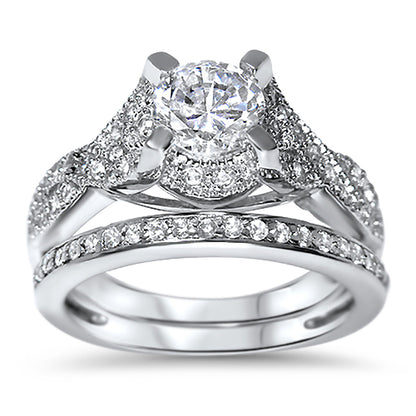 Front view of cZ Sterling Silver Wedding and Engagement Ring Set | Style 194