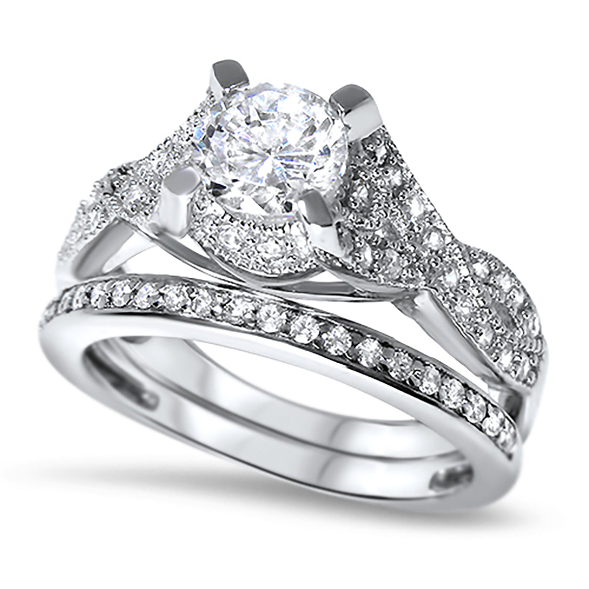 Alternate view of cZ Sterling Silver Wedding and Engagement Ring Set | Style 194