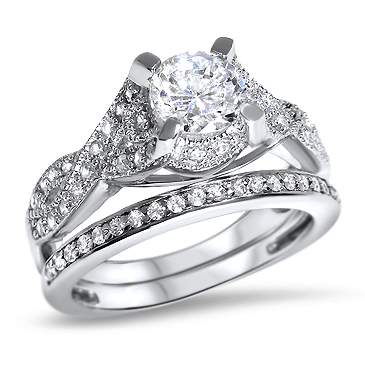 Alternate view of cZ Sterling Silver Wedding and Engagement Ring Set | Style 194