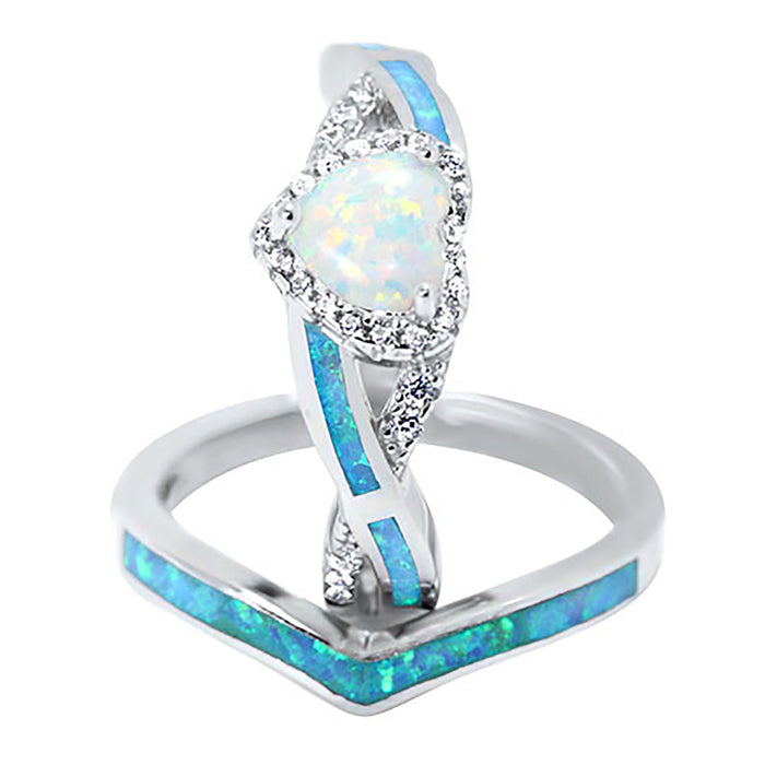 His Hers Wedding Ring Set TRIO Matching Couples Opal CZ Engagement Rings for Him Her