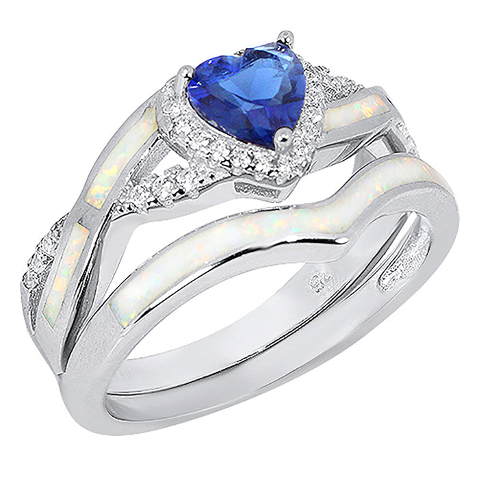 White Opal Wedding Engagement Ring Set