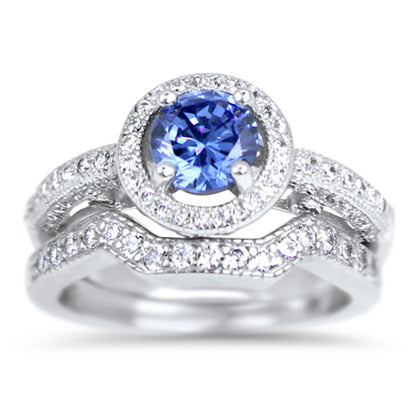 Front view of cZ Halo Sterling Silver Wedding and Engagement Ring Set | Style 151