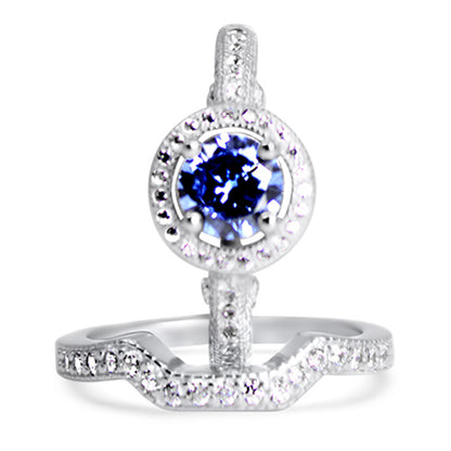 Alternate view of cZ Halo Sterling Silver Wedding and Engagement Ring Set | Style 151