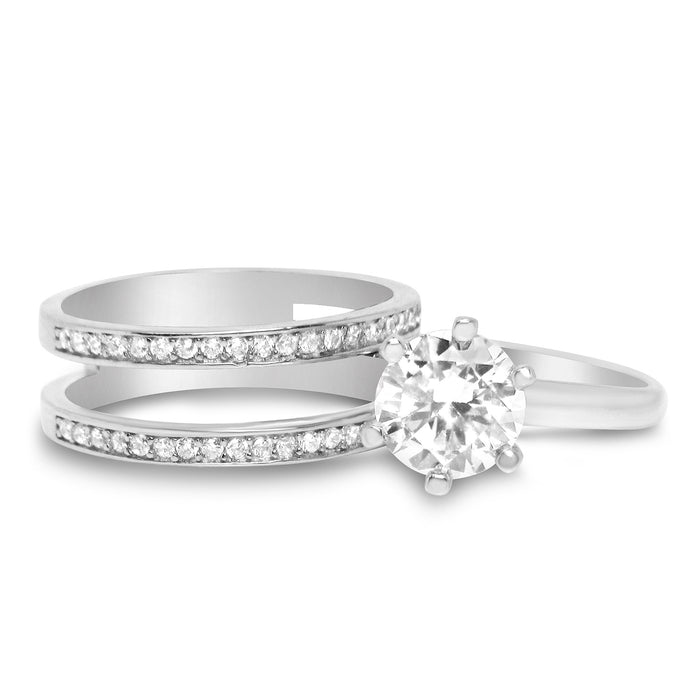 His and Her Silver Wedding Engagement Ring Set