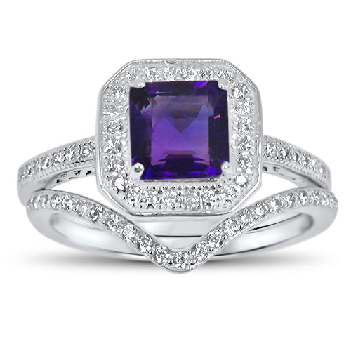 Alternate view of purple Simulated Amethyst Wedding and Engagement Ring Set Women
