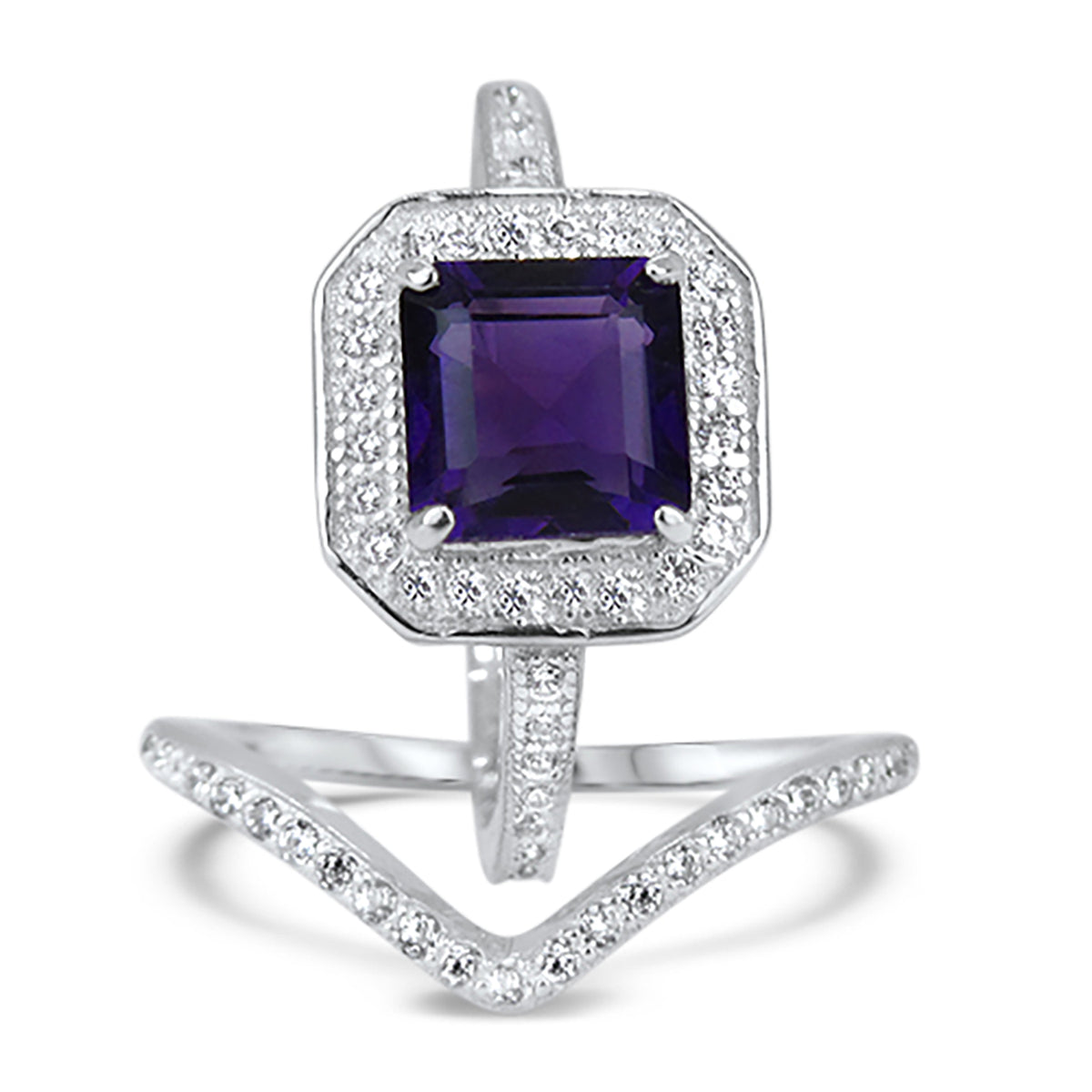 Alternate view of purple Simulated Amethyst Wedding and Engagement Ring Set Women