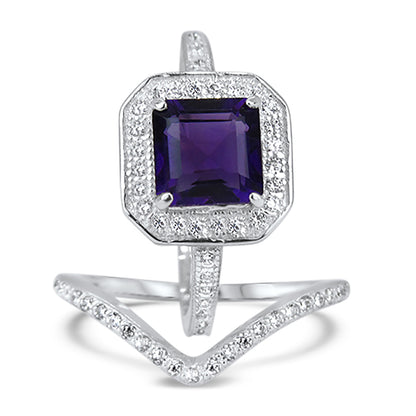 Alternate view of purple Simulated Amethyst Wedding and Engagement Ring Set Women