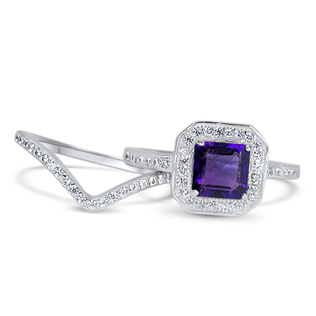 Alternate view of purple Simulated Amethyst Wedding and Engagement Ring Set Women