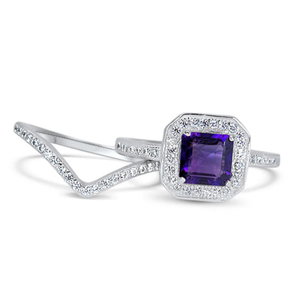 Alternate view of purple Simulated Amethyst Wedding and Engagement Ring Set Women