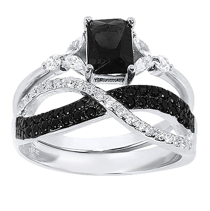 black bridal ring set for women