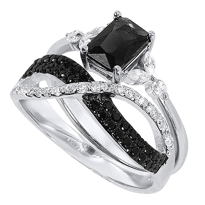 unique black white wedding ring set