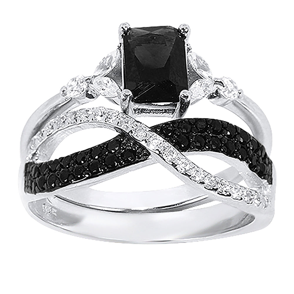 black engagement ring set