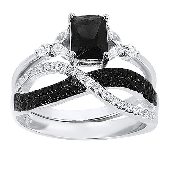 black engagement ring set