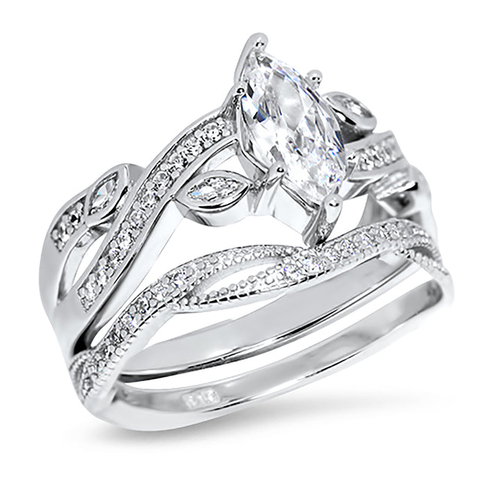 Marquise Cut Sterling Silver Vintage CZ Wedding Engagement Ring Set for Women