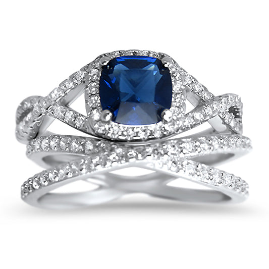 Front view of the women's cz bridal ring set, showing the engagement ring and matching wedding band on white.