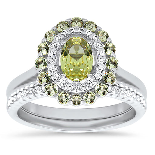 Peridot Green CZ Wedding Engagement Ring Set