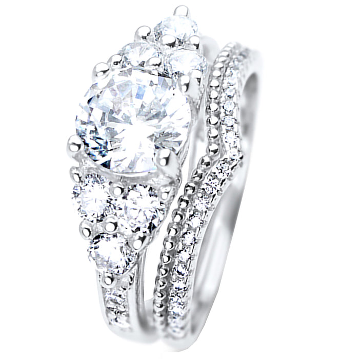 Round Brilliant CZ Wedding Engagement Ring Set