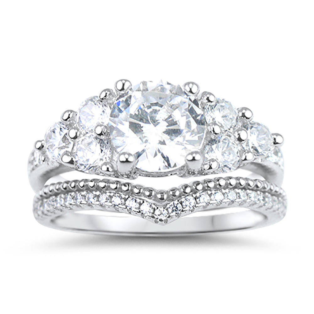 Round Brilliant CZ Wedding Engagement Ring Set