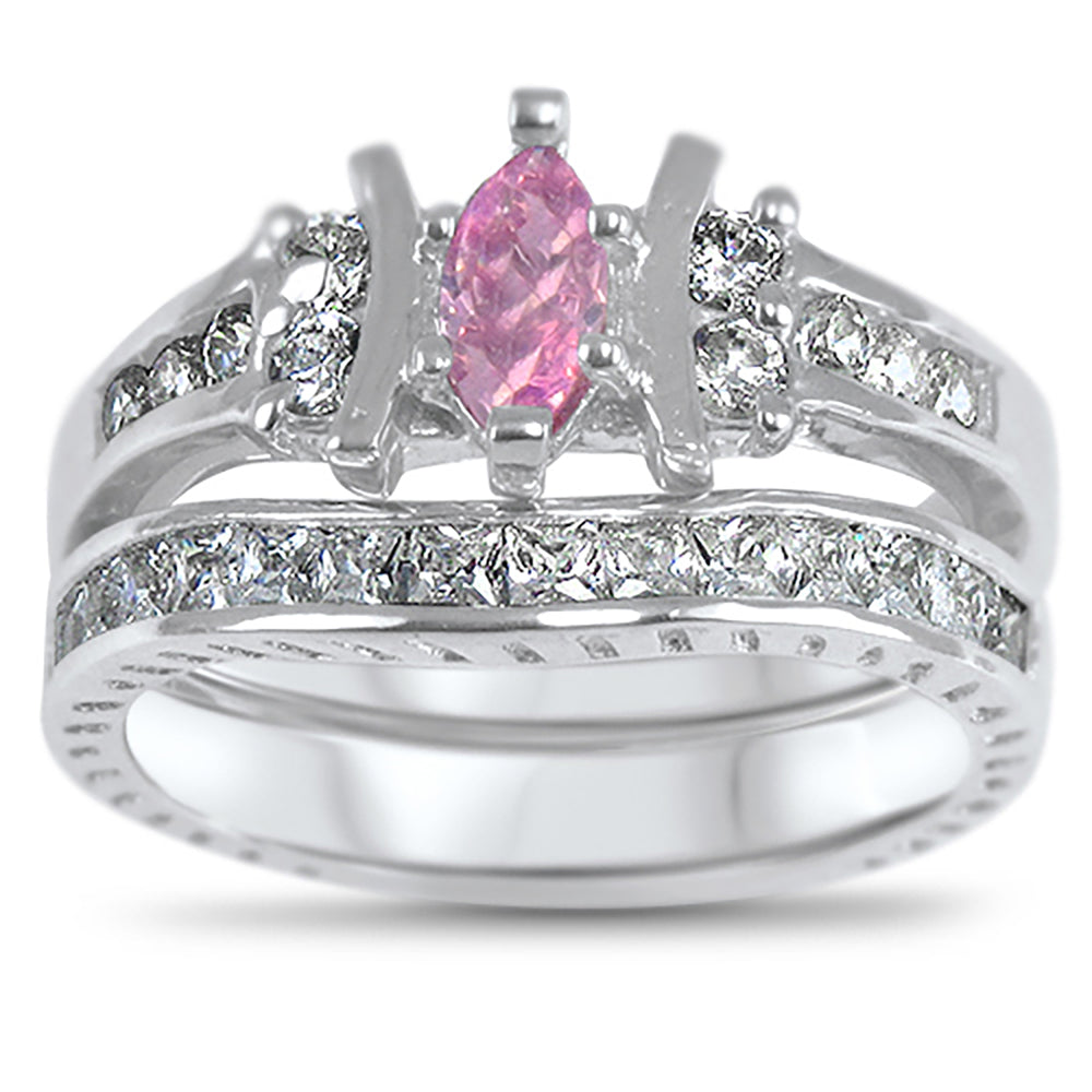 Pink Marquise Wedding Engagement Ring Set