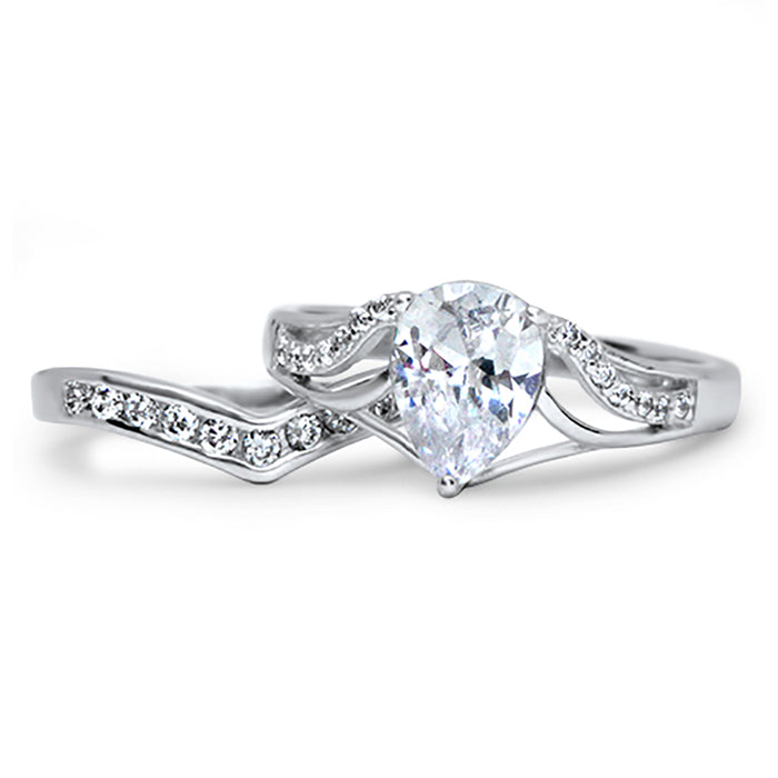 Sterling Silver CZ Wedding Engagement Ring Set for Women