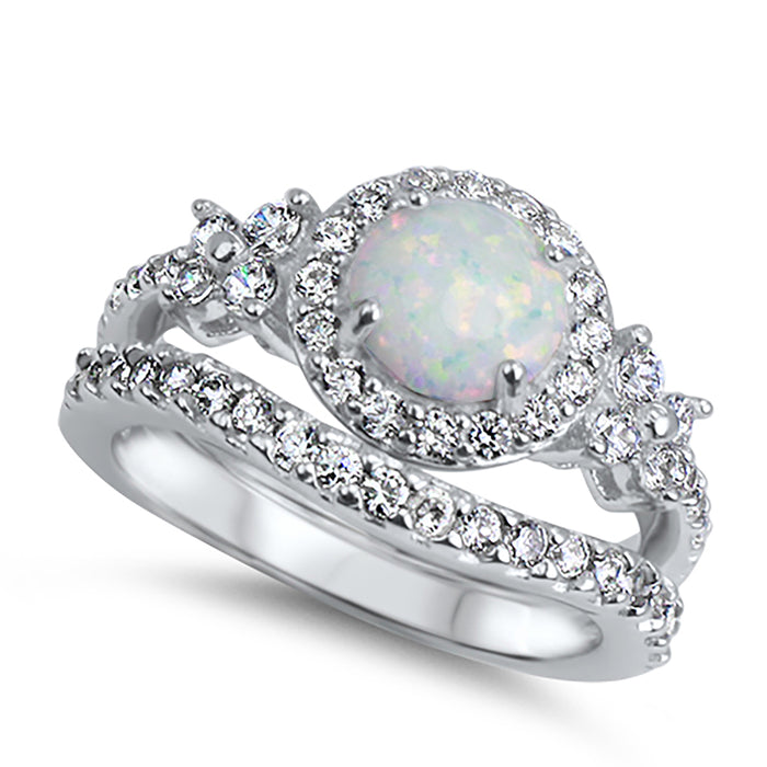 White Opal Wedding Engagement Ring Set for Women