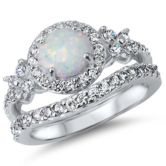 White Opal Wedding Engagement Ring Set for Women