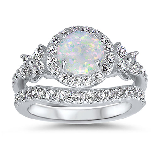 White Opal Wedding Engagement Ring Set for Women