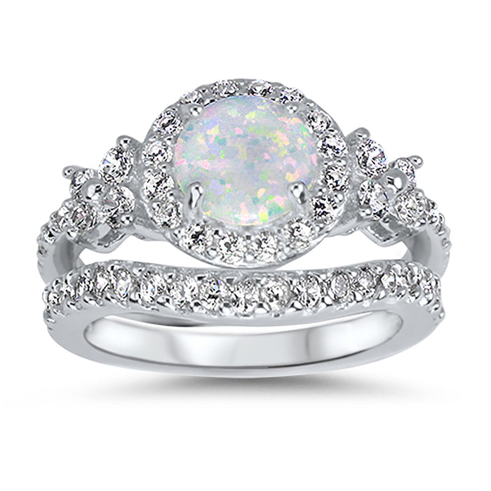 White Opal Wedding Engagement Ring Set for Women