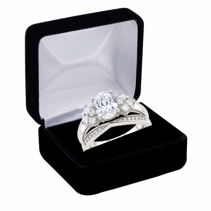 1 Carat Oval Cut CZ Wedding Engagement Ring Set Sterling Silver for Women