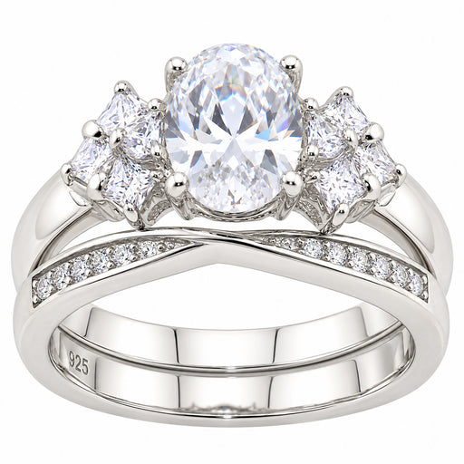 1 Carat Oval Cut CZ Wedding Engagement Ring Set Sterling Silver for Women