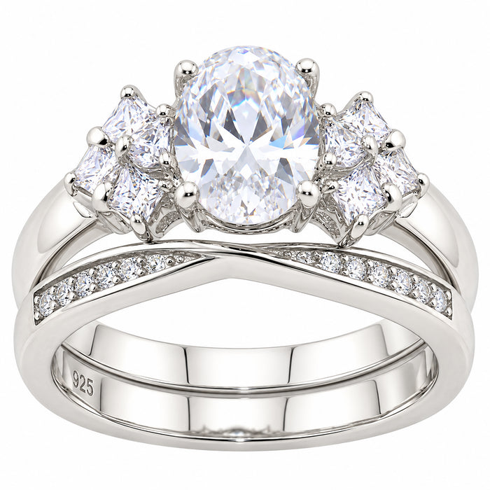 1 Carat Oval Cut CZ Wedding Engagement Ring Set Sterling Silver for Women