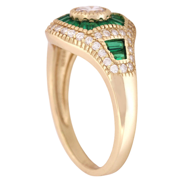 His and Hers Wedding Set 14K Gold Plated Silver Emerald Green